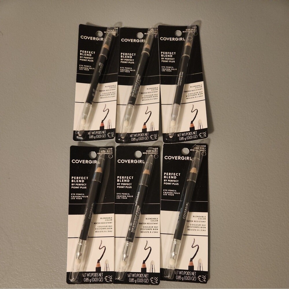(6) Covergirl Perfect Blend Eyeliner Pencil #100 Basic Black Water Resistant